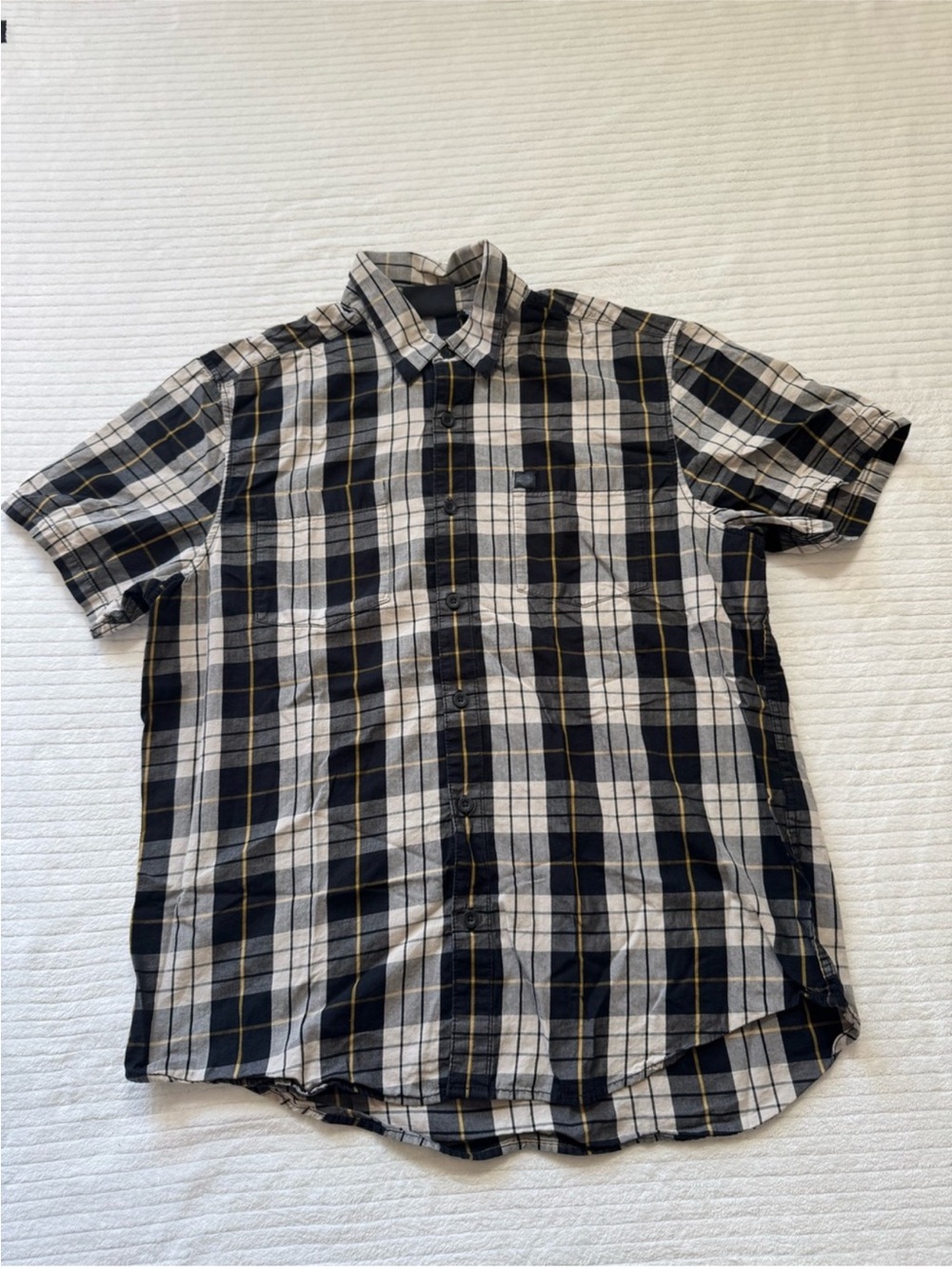 Harley-Davidson Black, White & Yellow Plaid Short-Sleeve Button-Up Shirt